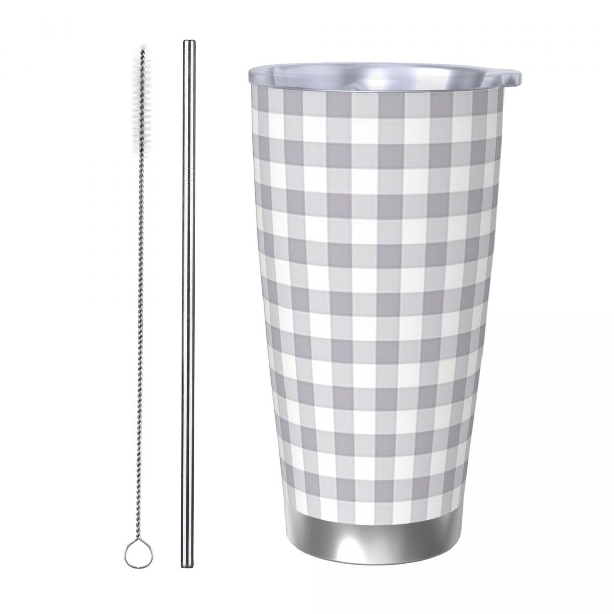 Tumbler 20Oz White - สีเทาและสีขาว Gingham สแตนเลส Tumbler สูญญากาศฉนวนแก้วความร้อนเย็นถ้วยหลอดพร้อมฝาปิด 20oz