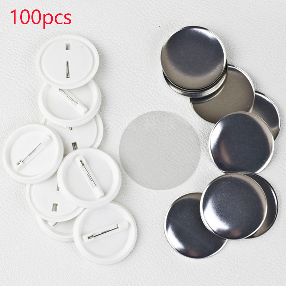 Button Badge Blank - 100ชิ้น/เซ็ตพลาสติกเปล่า Badge Pin ปุ่มอะไหล่อุปกรณ์สำหรับเสื้อผ้า Badge ปุ่ม